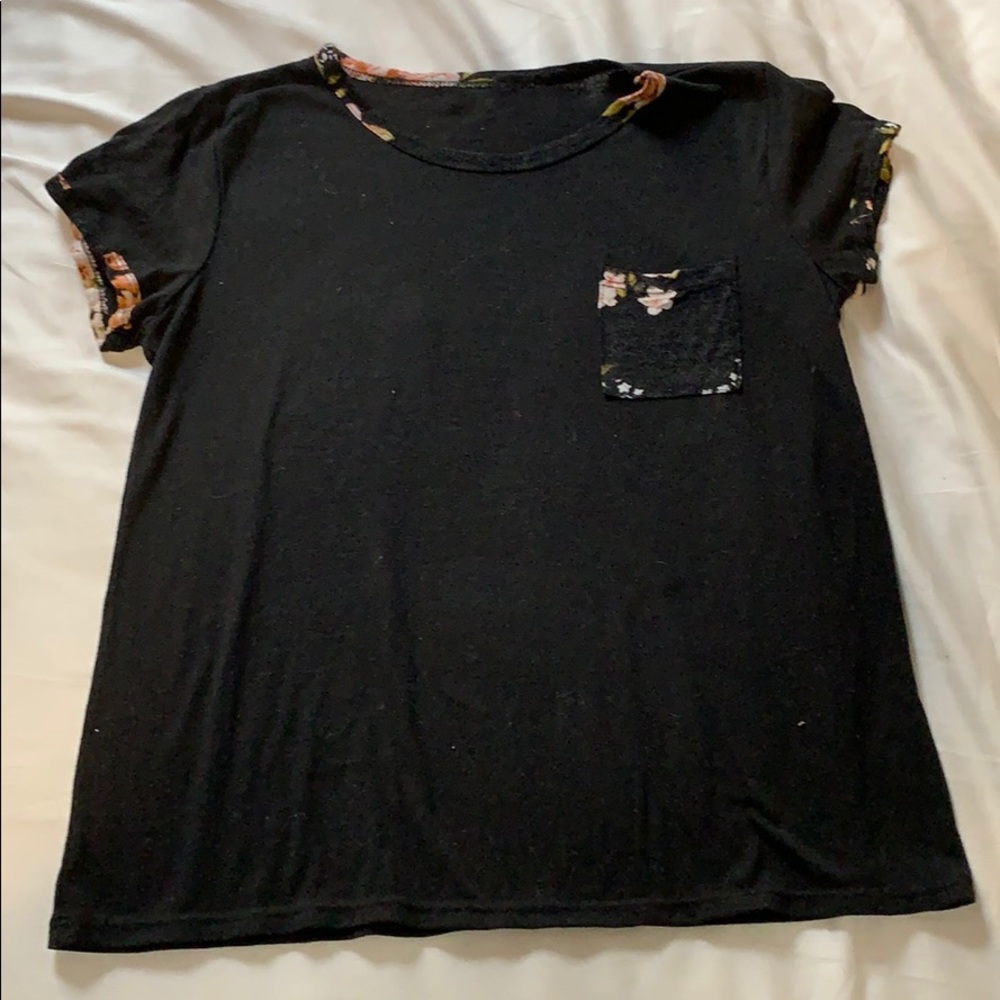 Black t-shirt with floral trim